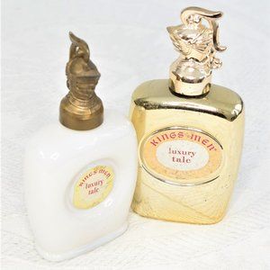 Vintage Kings Men Knight Talc Beauty Toiletry Bottle Lot White Gold Glass FULL
